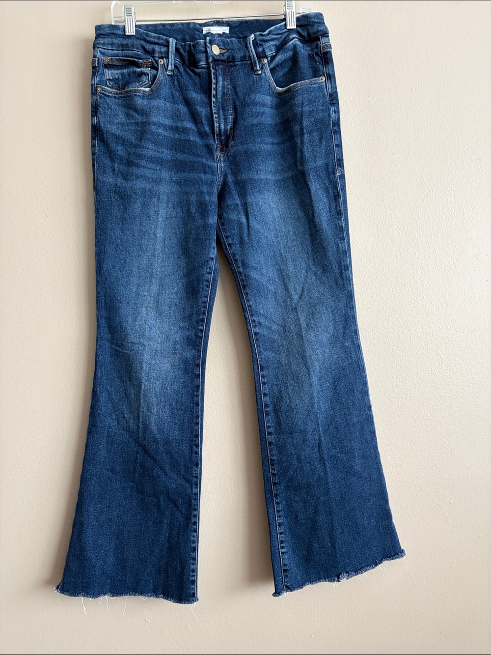 Good American Frayed Flare Blue Jeans Size 14 / 32